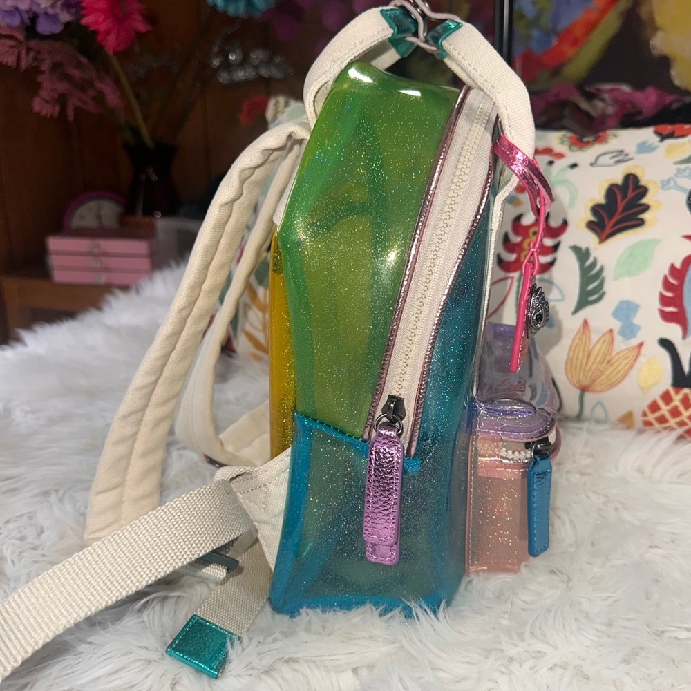 Kurt Geiger • Colorful Glitter Transparent Vinyl Small Southbank Backpack - Picture 14 of 16